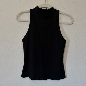 MAEVE by Anthropologie Black Ribbed Sleeveless Mock Neck Top - M